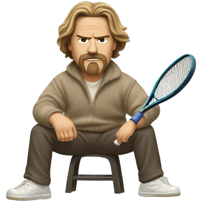 Big Lebowski playing tennis in Pendleton sweater from the movie emoji