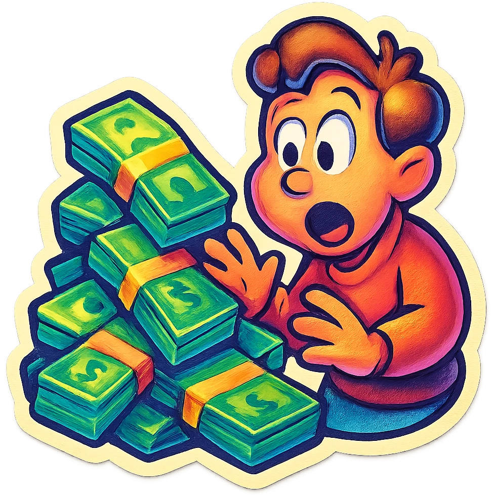 Top Gear sticker showing a pile of money with a surprised character, lively and bright emoji