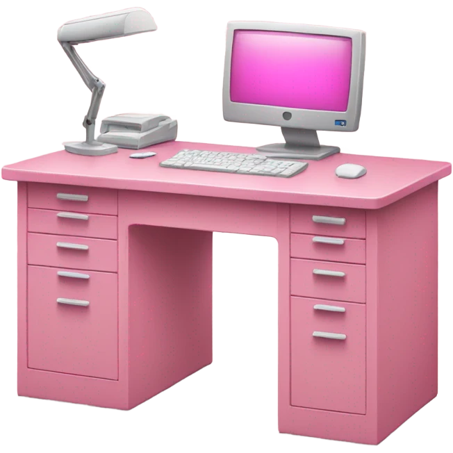 Pink desk with a white pc emoji
