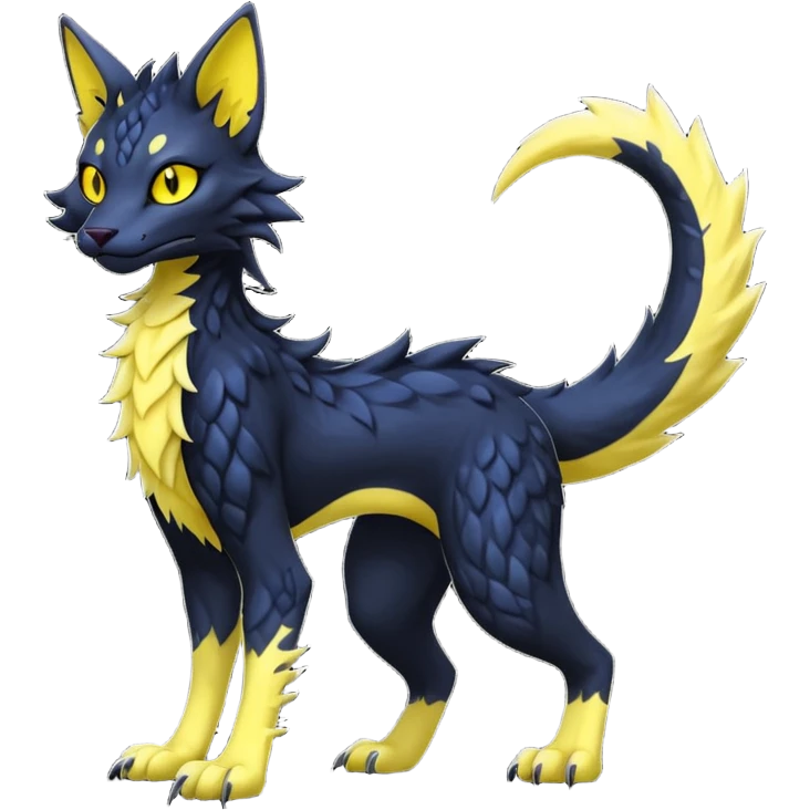 Kawaii dark edgy fantasy feline-vernid-sergal-fursona animal creature with a tufted tail full body with intricate markings  emoji