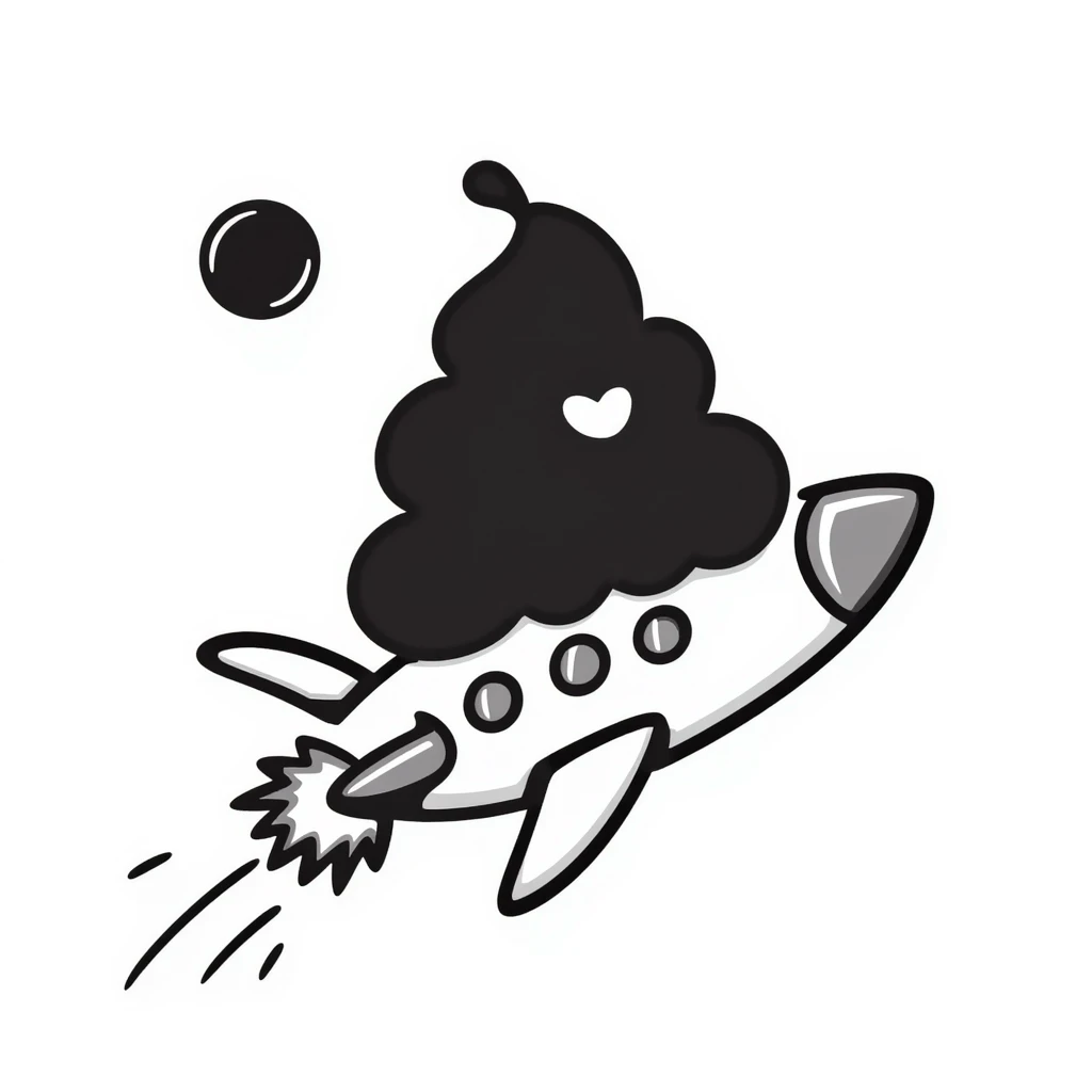 hand-drawn doodle of a turd with lipstick sitting on a rocket with the moon in the background emoji
