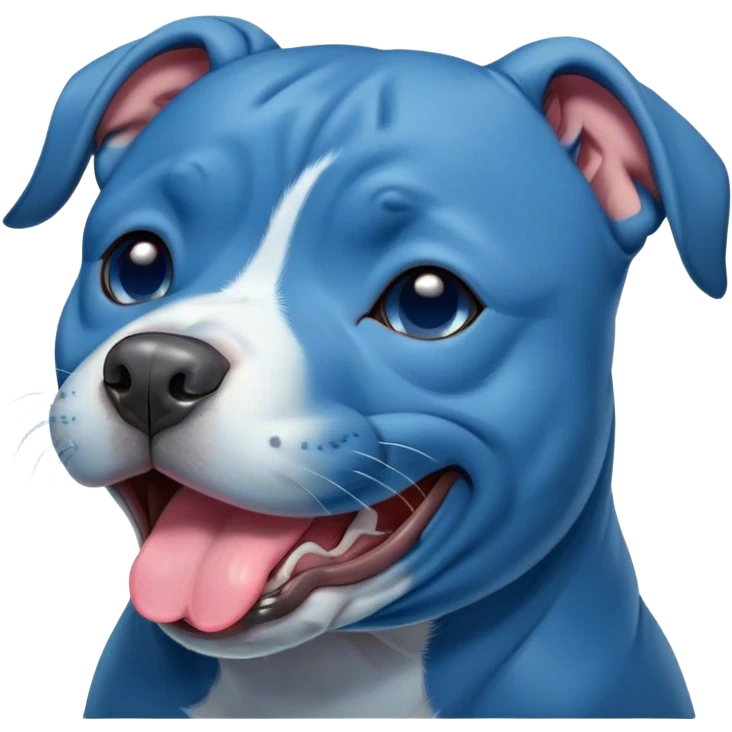 Cinematic Cute Yawning Blue Staffordshire Bull Terrier Portrait Emoji, Head tilted slightly with a dramatic, wide-open yawn, showcasing a smooth blue Fur with a refined texture, floppy ears slightly drooping, round dark eyes barely open in drowsy contentment, Simplified yet irresistibly adorable features, highly detailed, glowing with a soft, cozy glow, high shine, relaxed yet expressive, stylized with a touch of whimsy, bright and endearing, soft glowing outline, capturing the essence of a sleepy yet affectionate guardian, so drowsy it feels like it could stretch right out of the screen and curl up for a nap! emoji