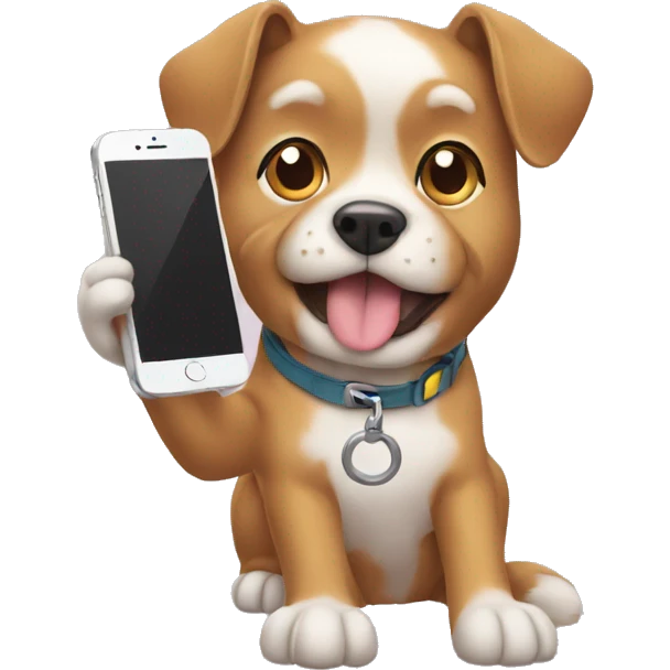 a dog typing on its iphone emoji