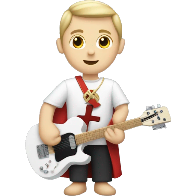 white choirboy in tunic with cross on neck and electric guitar in hand emoji