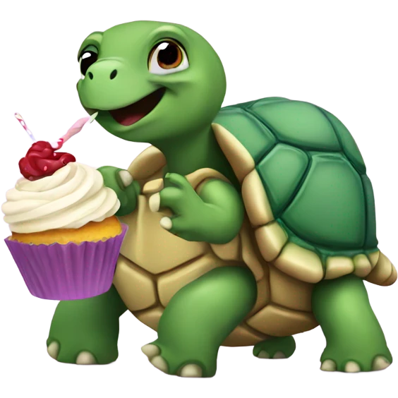 Turtle eating cupcake emoji