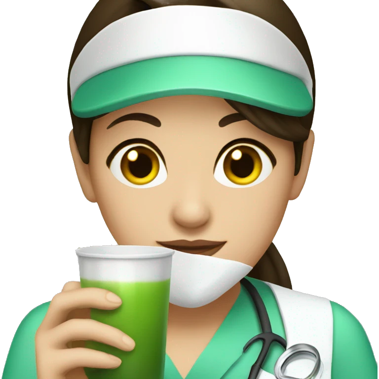 Brunette nurse drinking matcha emoji