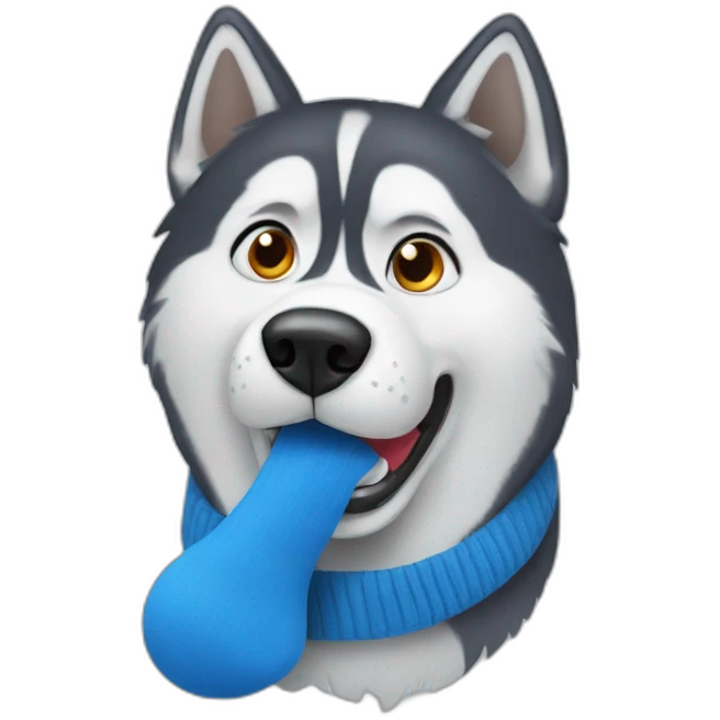 Confused husky with blue sock in his mouth emoji