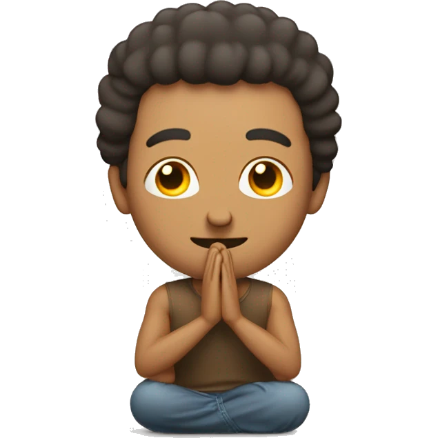 No hairs man Emoji saying namaste with  hands touching emoji