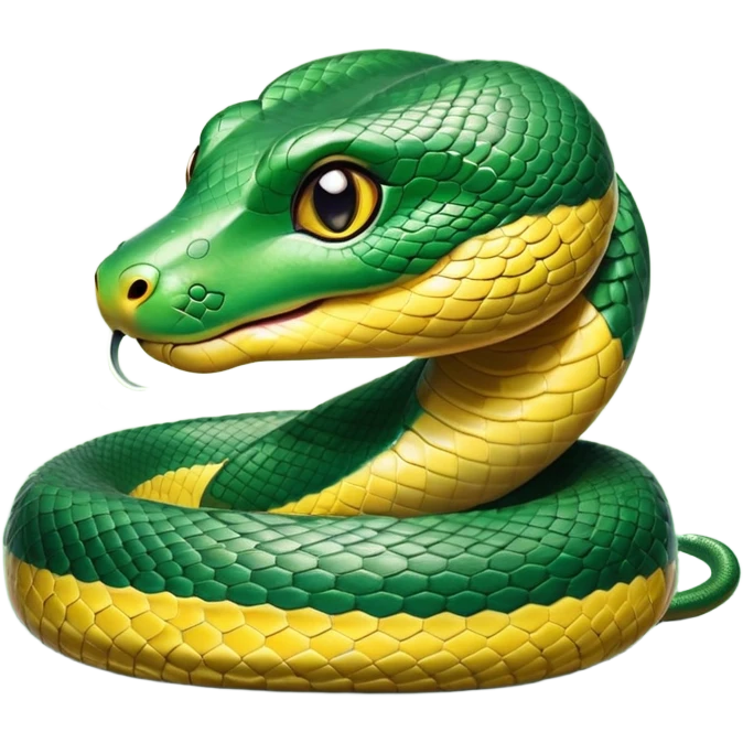 cinematic-cute-Green anaconda-portrait-emoji,-head-tilted-playfully-and-inquisitively,-with-a-sleek,-shimmering-body-adorned-with-detailed-scale-sriped patterns-and-round,-sparkling-eyes-full-of-wonder,-simplified-yet-irresistibly-adorable-features emoji