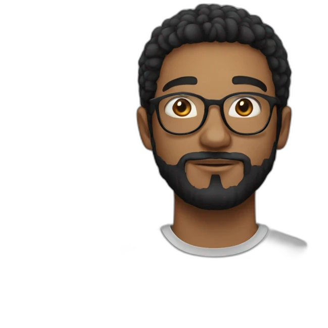 a 20 year old man with round glasses and black beard emoji