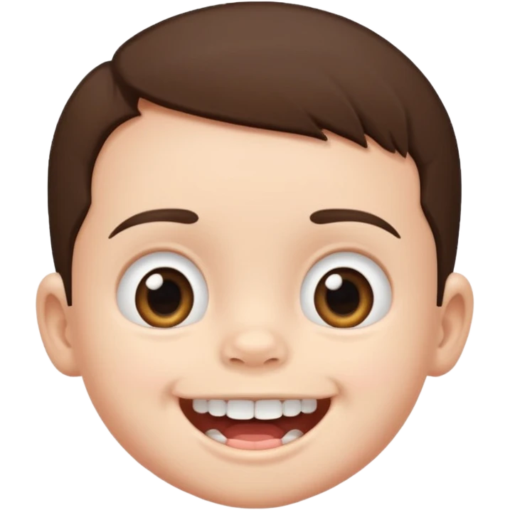 Brunette baby boy showing bottom teeth emoji