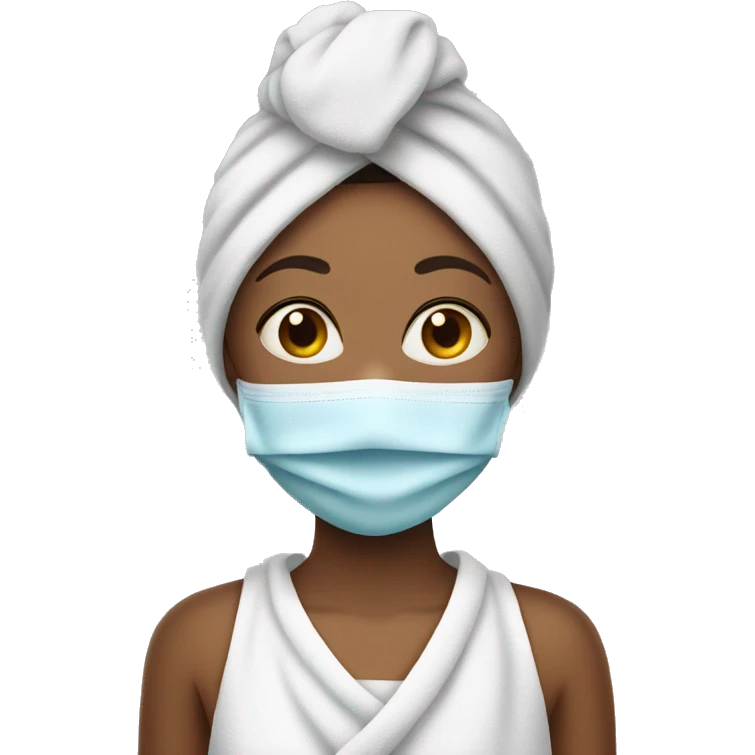 A girl with a towel on her head and a mask on her face emoji