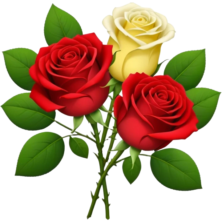 One red flower and one white flower and one small yellow rose below them in bouquet  emoji