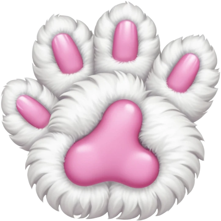 white fluffy paw, view from the top, pink nails, cute emoji