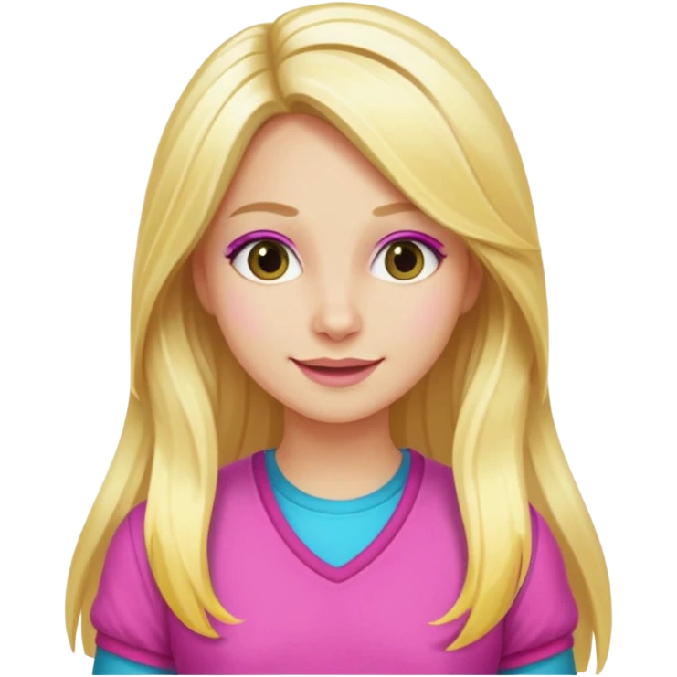 Illustrate Enid Sinclair with long blonde hair streaked with pink, colorful clothes & bright cheerful expression. emoji