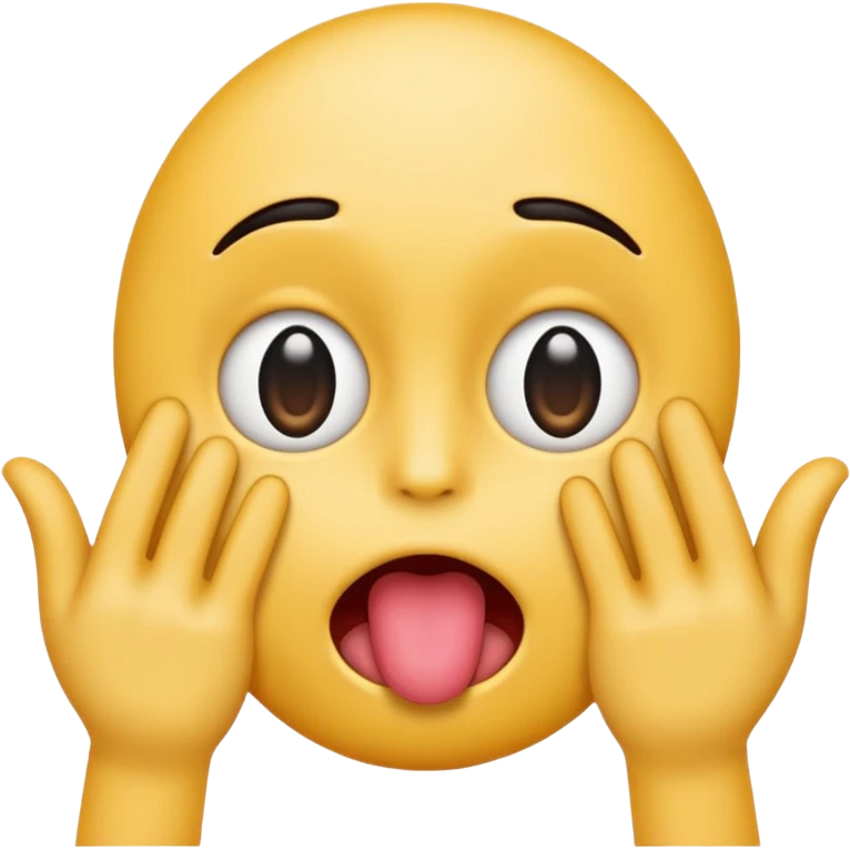 an emoji with wide eyes their tongue￼ out and hands in front of its face like it's uncovering its face emoji