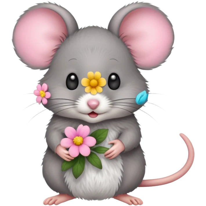 une petite souris avec une fleur emoji
