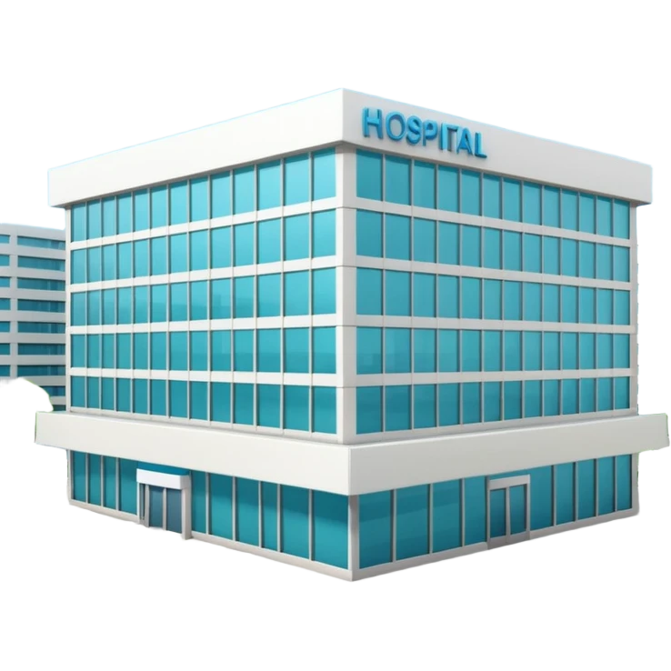 3d hospital outside, with text hospital emoji