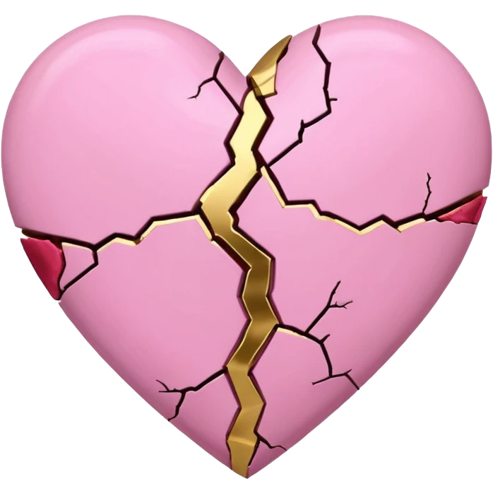 minimal kintsugi heart emoji, gold repair lines on a pink heart, high contrast, easy to see at small size, suitable for Discord emoji emoji