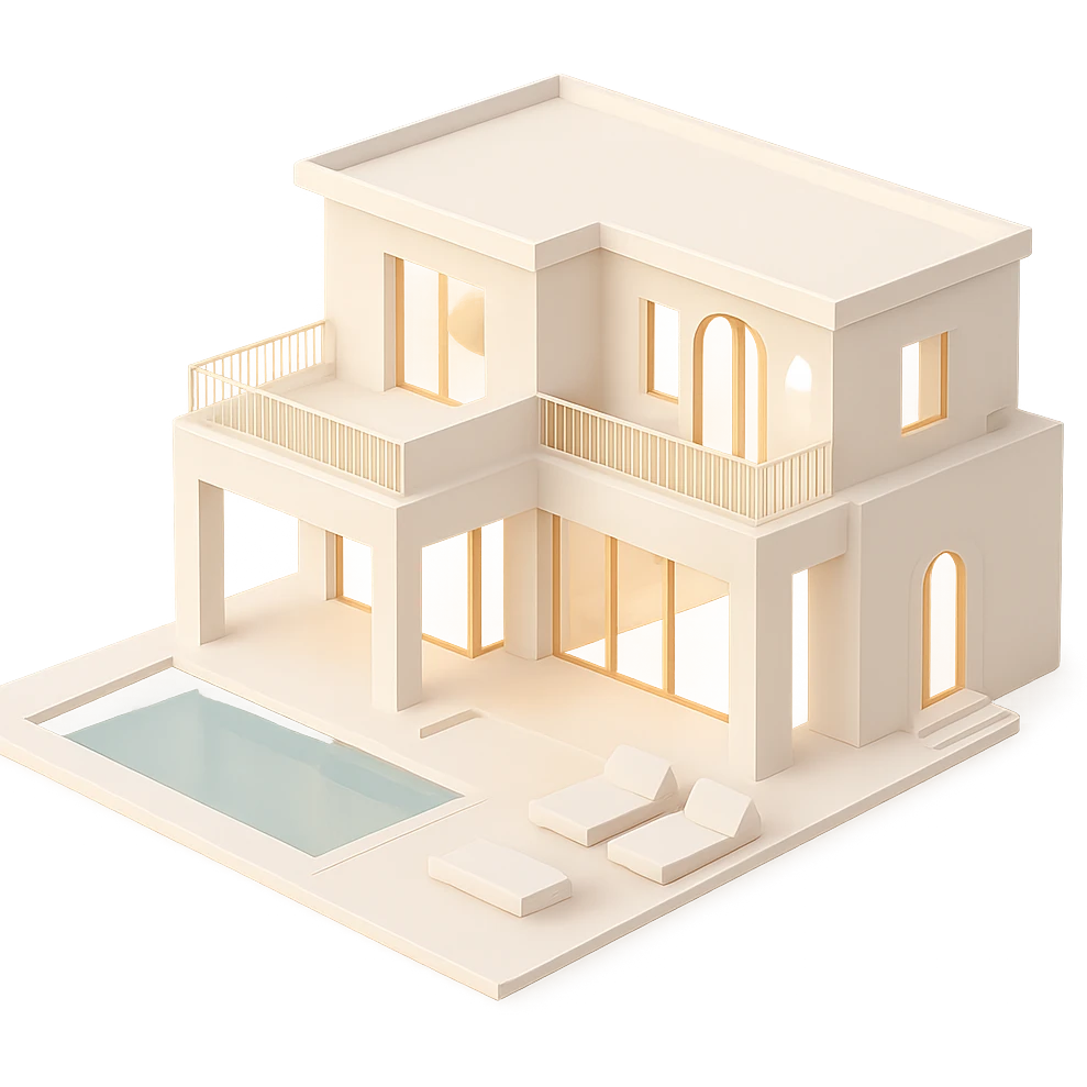 modern luxury villa in 3D black style without black color, using light neutral tones emoji