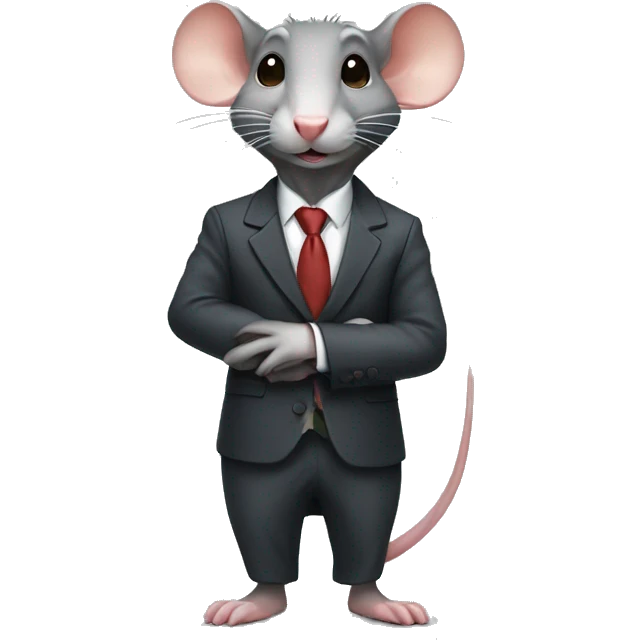 An ambitious and confiant rat wearing a suit emoji