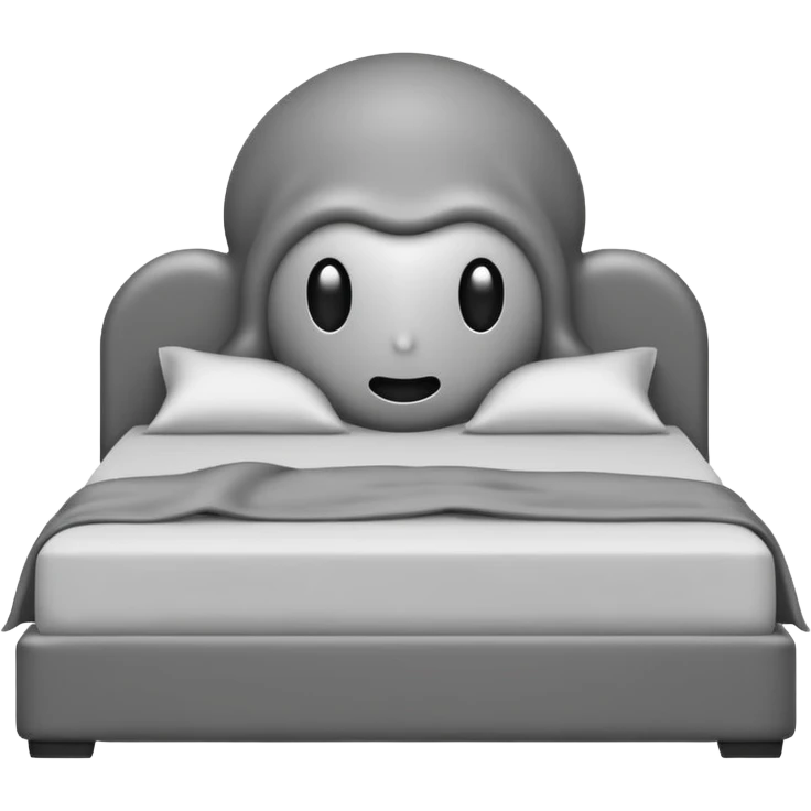 Minimalist emoji-style sticker of a bed with a covered figure and something strange peeking out from underneath. Grayscale only, simple icon.

 emoji