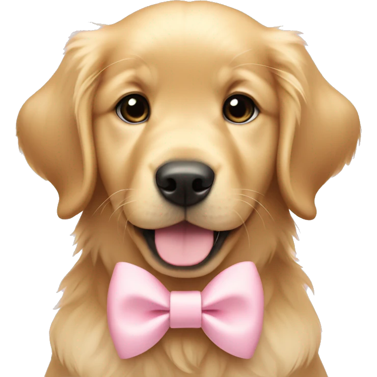 Golden retriever puppy with pastel pink bow collar emoji
