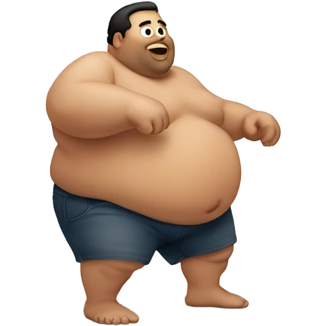 Fat man shirtless crawling, sie view emoji
