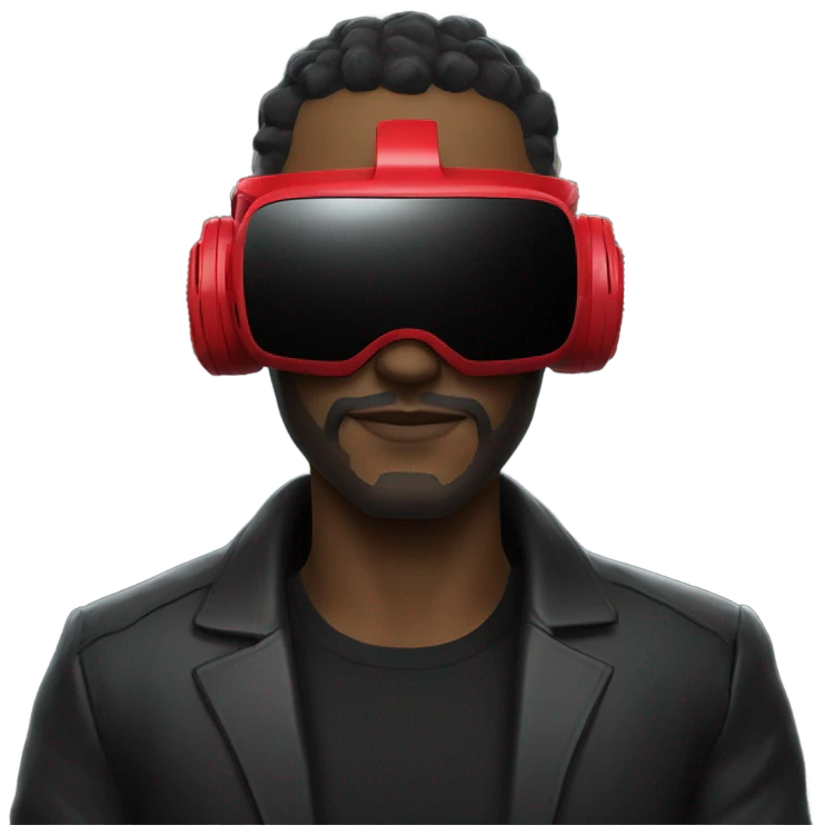 Cyberpunk man wearing black suit, red VR headset emoji