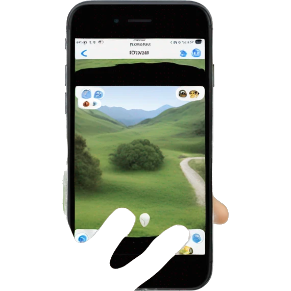 A hand holding a cell phone to take a photo of a landscape emoji