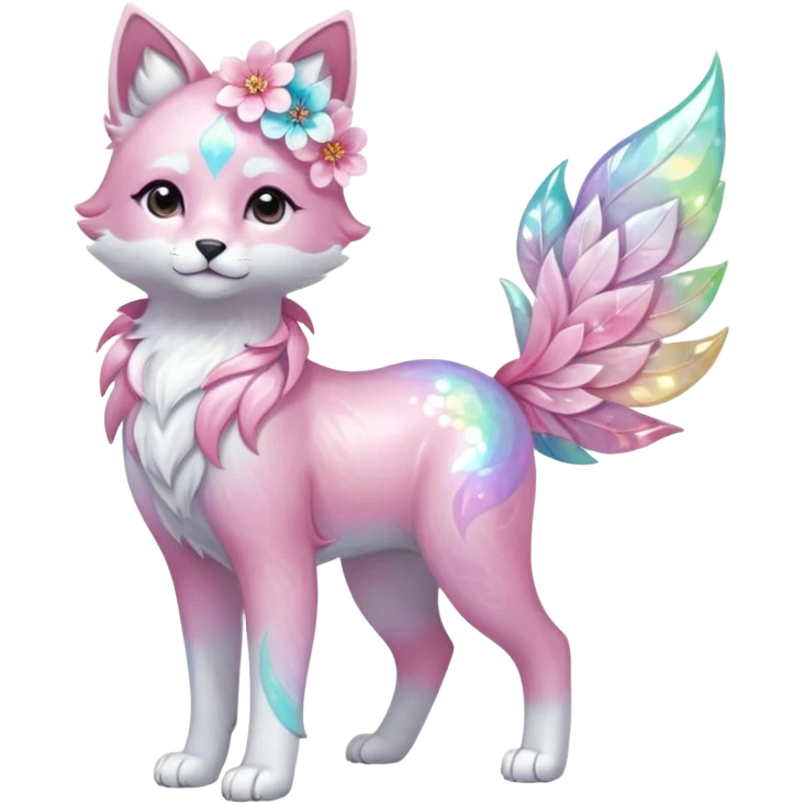 Multicolored sparkly shiny fantasy pastel iridescent light pale cute adorable pretty feminine elegant realistic floral exotic marble-Sakura-Falvie-Fionbri-fursona, full body emoji
