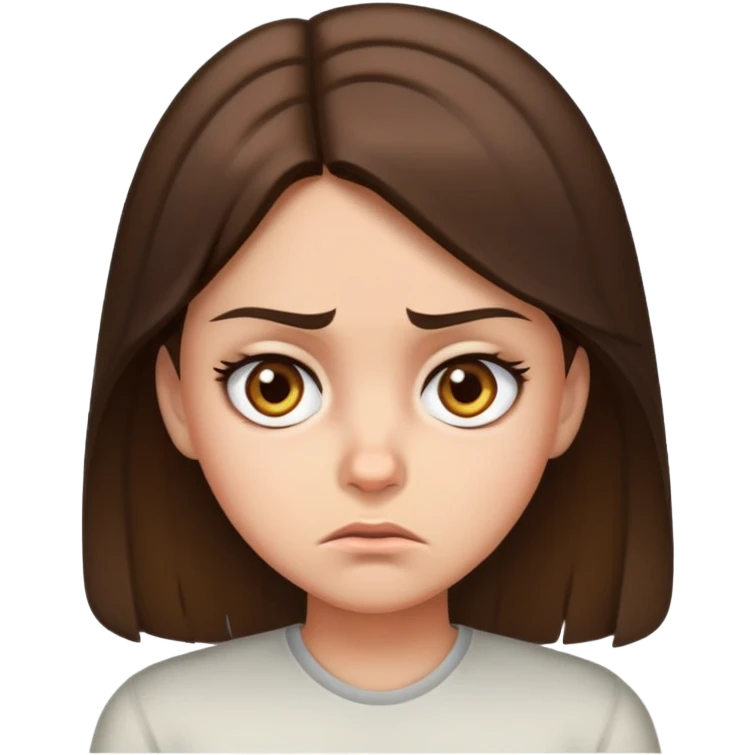 A girl with brunette hair and hazel eyes who’s annoyed and is pissed  emoji