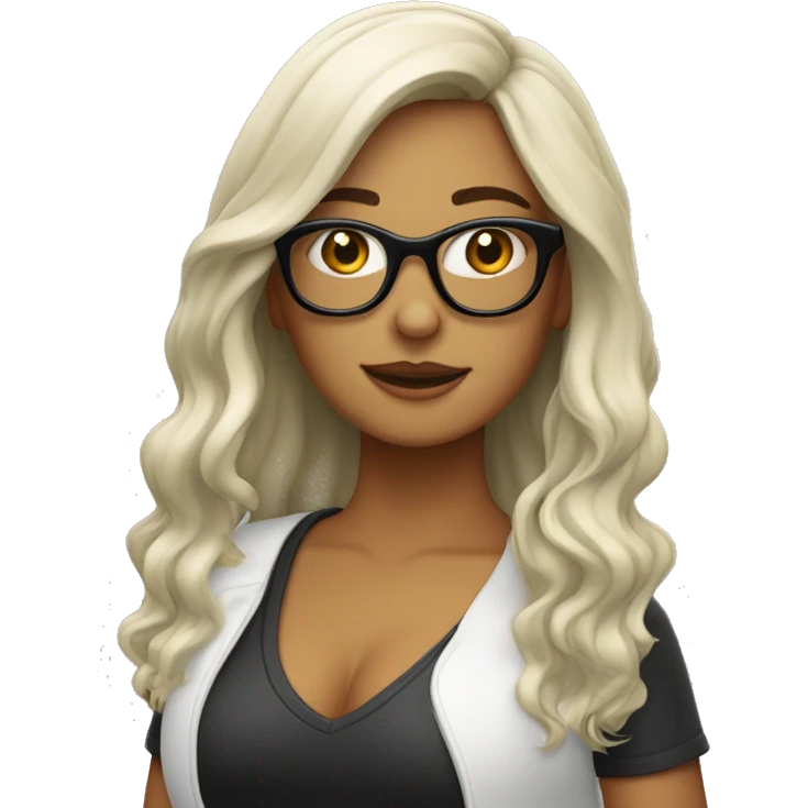 Chica blanca con pelo suelto negro y lentes linda  emoji