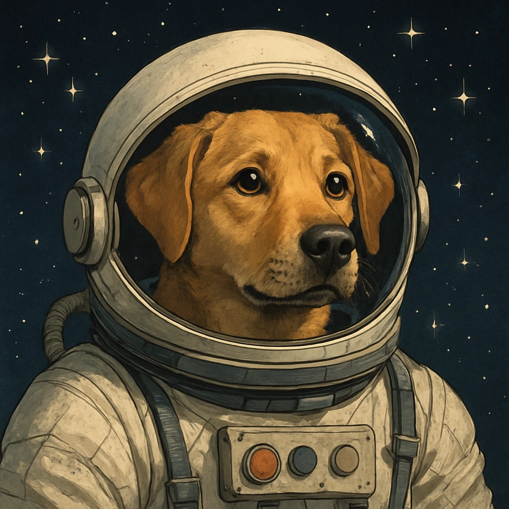 dog in space suit, starry background emoji