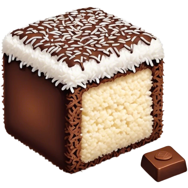 cinematic-realistic-lamingtons-dessert-emoji,-depicted-as-soft-sponge-squares-coated-in-chocolate-on all 4 sides with coconut sprinkled on all side-rendered-with-mouth‚watering-detail-and-vibrant-lighting emoji