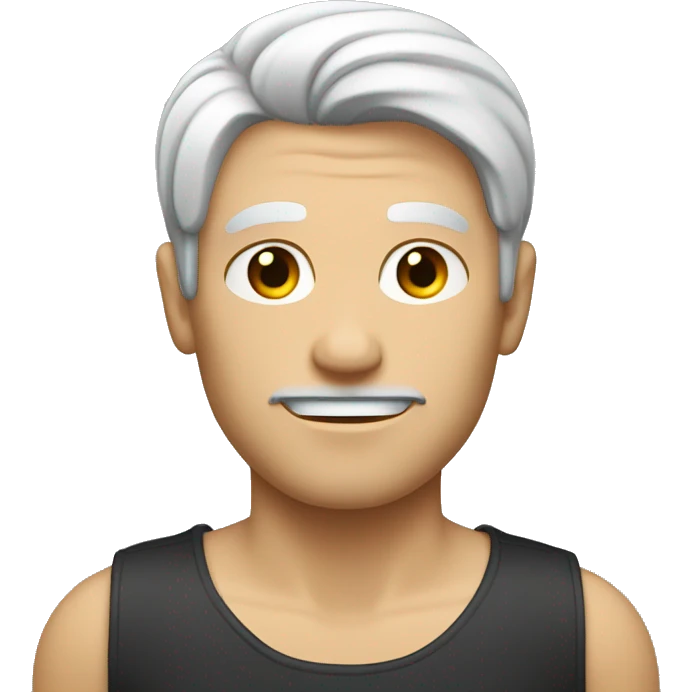 A man with some white & black hair with sneaky face and the side hair is slightly red emoji