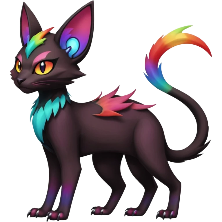 Black with rainbow-markings edgy Noivern-Noibat-Purloin-Torracat-Lykoi-Caracal-cat-Fakemon-fusion-hybrid-creature emoji