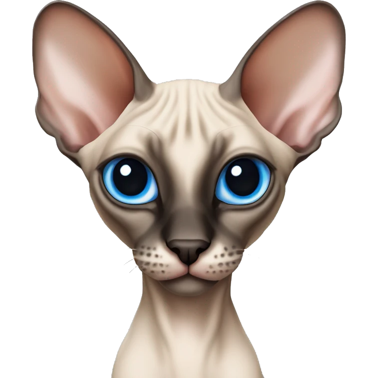 Siamese Sphynx Peterbald  cat with blue eyes, head , black nose ears and tail emoji