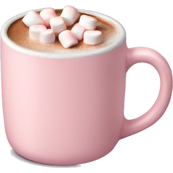 Light Pink mug of hot chocolate with marshmallows  emoji