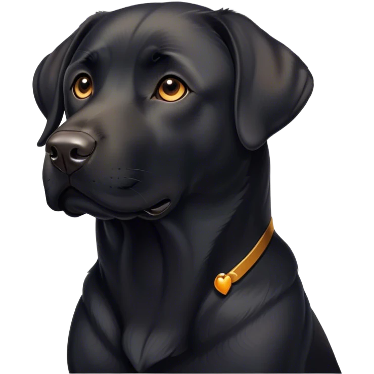 Cinematic Noble Black Labrador Portrait Emoji, Poised and regal, with a robust, muscular build and a sleek, shiny pure black Fur, deep-set soulful brown eyes, Simplified yet sharp and sophisticated features, highly detailed, glowing with a soft, dignified glow, high shine, intelligent and gentle, stylized with an air of confidence, focused and attentive, soft glowing outline, capturing the essence of a watchful and loving companion, so majestic it feels as though it could bound out of the screen with effortless authority! emoji