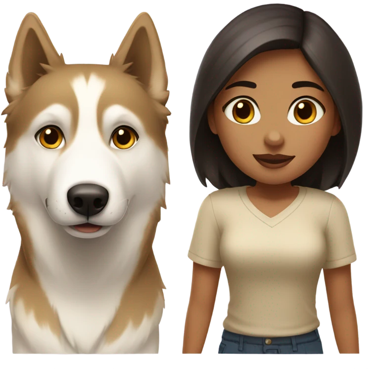 A girl Dark brown  hair next to a light dorée  Husky emoji