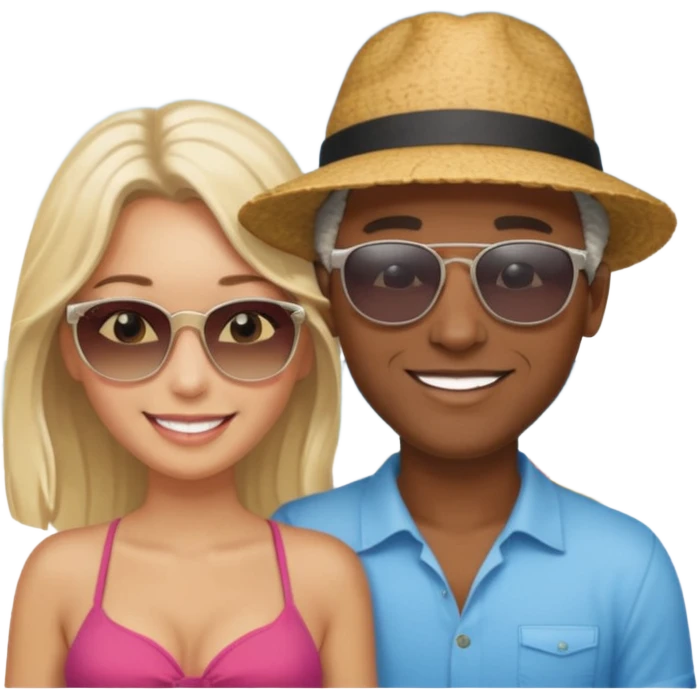 Black man salt n pepper hair smiling with blonde in love on beach emoji