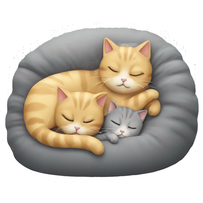 two cute cats are sleeping. one smaller one is golden. and the second one is gray emoji