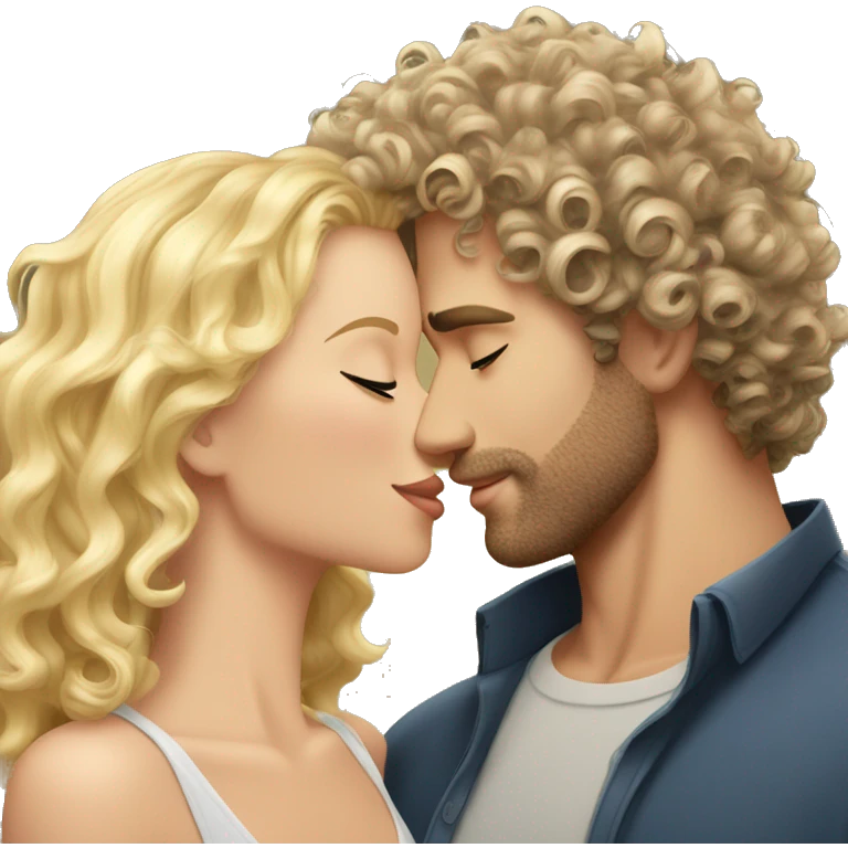 curly wavy hair hunk white man with scruff kissing pretty blonde woman emoji