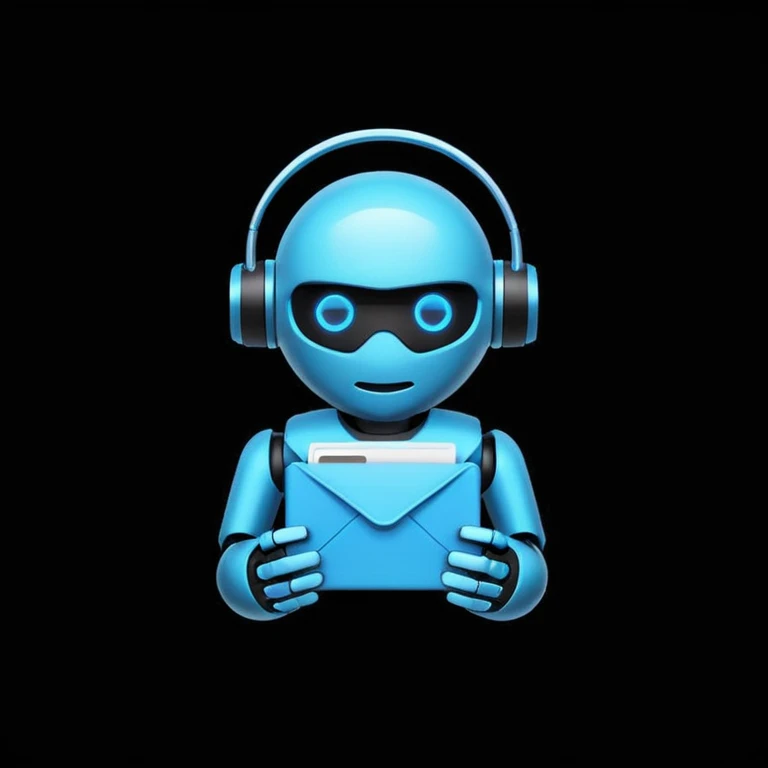mailing bot logo, minimal style, flat icon, black background, neon blue accents, modern tech aesthetic
 emoji