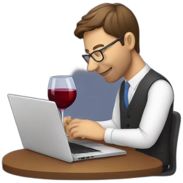 consultant drinking wine while using laptop emoji