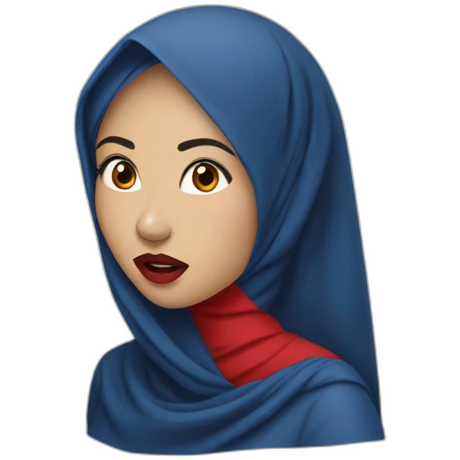 Malay women wearing blue indigo hijab with red lipstick with shocked face emoji