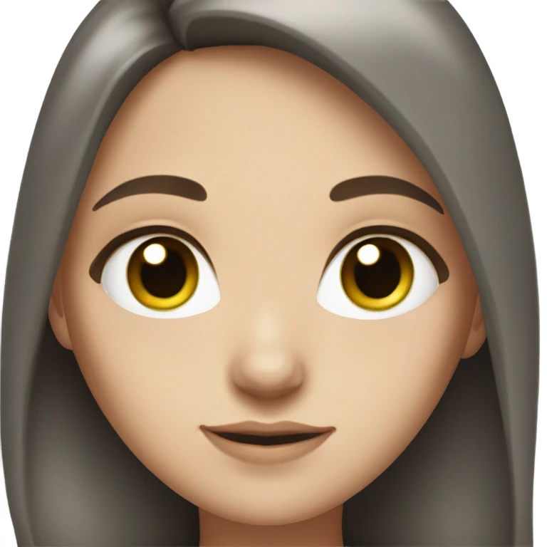 White girl with long dark brown hair and green/grey eyes  emoji