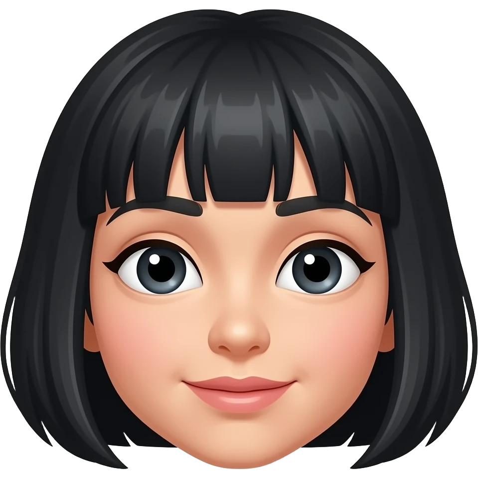 black eyes, slightly shorter hair, slant eye emoji