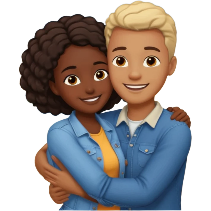 dark skin girlfriend hugs light skin boyfriend emoji